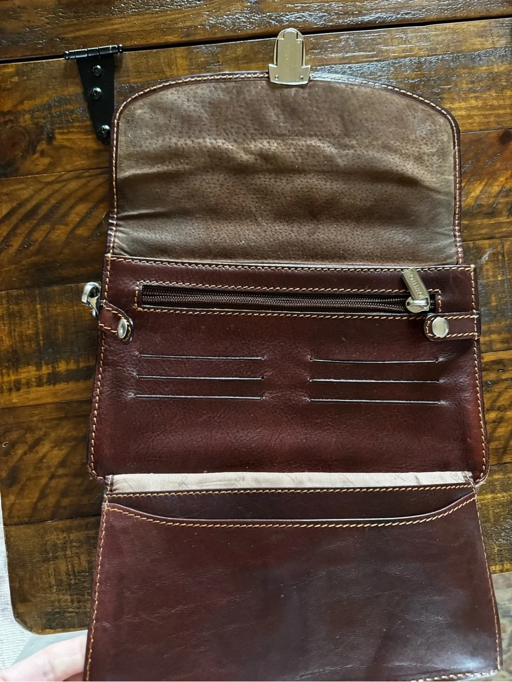 Leather Wristlet Clutch in Deep Brown by Tony Perotti